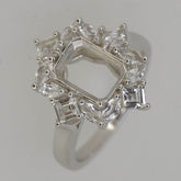 Sterling Silver Semi Mount Ring Setting OCT 9x7mm W/ Halo Baguette Accents - Syzjewelry